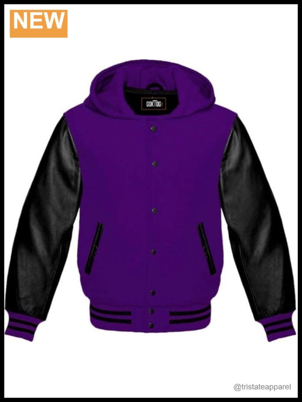 Wool Body Genuine Leather Sleeves Hooded Varsity Jacket